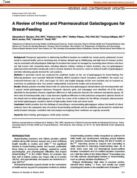 A Review of Herbal and Pharmaceutical Galactagogues for Breast.